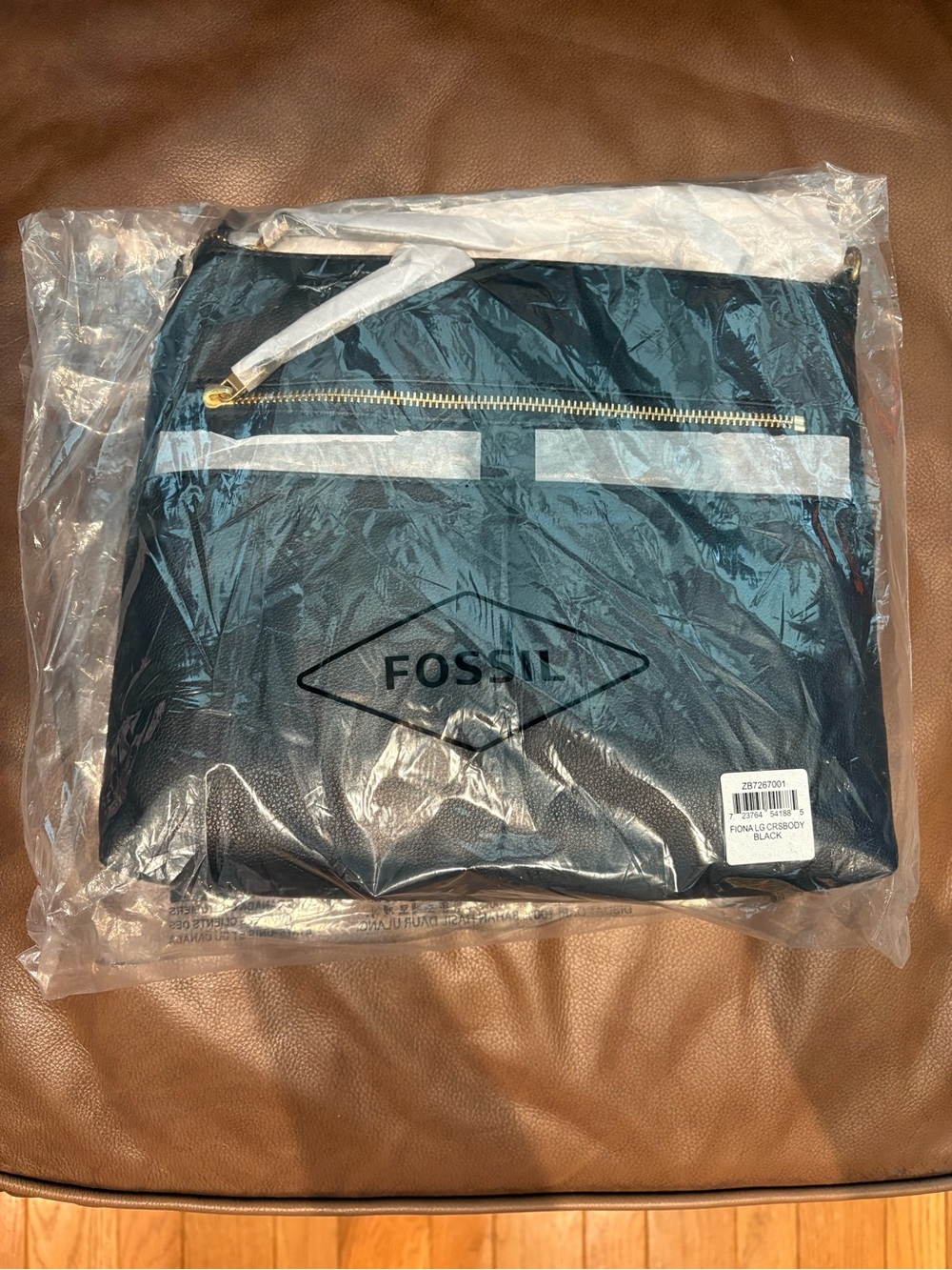 Fossil Black Crossbody Bag with Gold Zipper - Large Fiona
